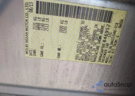 2013 Nissan Maxima 3.5 Sv z USA, uszkodzony, nr VIN 1N4AA5AP3DC846952